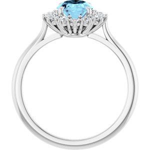 14K White Gold Natural Aquamarine & 3/8 CTW Natural Diamond Ring