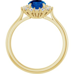 14K Yellow Gold Lab-Grown Blue Sapphire & 3/8 CTW Natural Diamond Ring