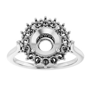 18K White Gold 8 mm Round Halo-Style Ring Mounting
