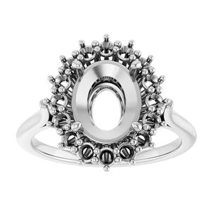 14K X1 White Gold 10x8 mm Oval Halo-Style Ring Mounting