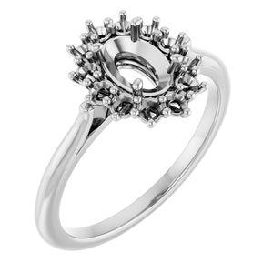 14K X1 White Gold 7x5 mm Oval Halo-Style Ring Mounting