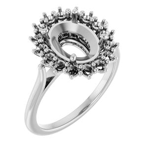 Platinum 10x8 mm Oval Halo-Style Ring Mounting
