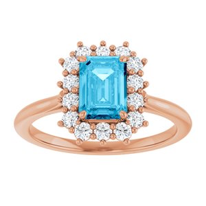 14K Rose Gold Natural Aquqmarine  and 1/3 CTW Lab-Grown Diamond Ring