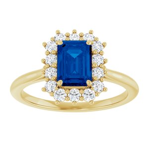 10K Yellow Gold Lab-Grown Blue Sapphire and 1/3 CTW Lab-Grown Diamond Ring