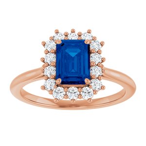 14K Rose Gold Lab-Grown Blue Sapphire and 1/3 CTW Lab-Grown Diamond Ring