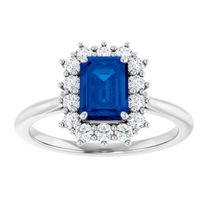 10K White Gold Lab-Grown Blue Sapphire and 1/3 CTW Lab-Grown Diamond Ring