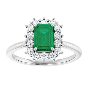 10K White Gold Lab-Grown Emerald and 1/3 CTW Lab-Grown Diamond Ring