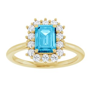 14K Yellow Gold Natural Aquqmarine  and 1/3 CTW Lab-Grown Diamond Ring