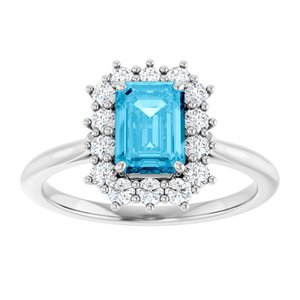 10K White Gold Natural Aquqmarine  and 1/3 CTW Lab-Grown Diamond Ring