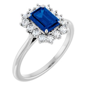 10K White Gold Lab-Grown Blue Sapphire and 1/3 CTW Lab-Grown Diamond Ring