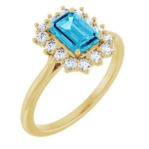 10K Yellow Gold Natural Aquqmarine  and 1/3 CTW Lab-Grown Diamond Ring