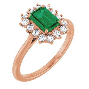 14K Rose Gold Lab-Grown Emerald and 1/3 CTW Lab-Grown Diamond Ring