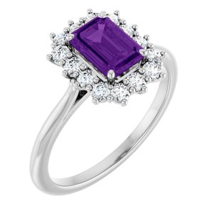 10K White Gold Natural Amethyst and 1/3 CTW Lab-Grown Diamond Ring