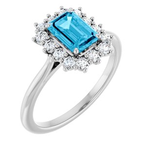 10K White Gold Natural Aquqmarine  and 1/3 CTW Lab-Grown Diamond Ring