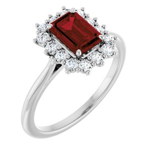 10K White Gold Natural Mozambique Garnet and 1/3 CTW Lab-Grown Diamond Ring
