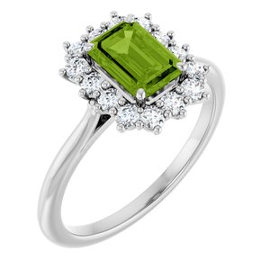 10K White Gold Natural Peridot  and 1/3 CTW Lab-Grown Diamond Ring