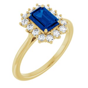 14K Yellow Gold Lab-Grown Blue Sapphire and 1/3 CTW Lab-Grown Diamond Ring