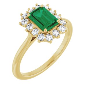 14K Yellow Gold Lab-Grown Emerald and 1/3 CTW Lab-Grown Diamond Ring
