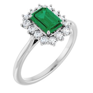 10K White Gold Lab-Grown Emerald and 1/3 CTW Lab-Grown Diamond Ring