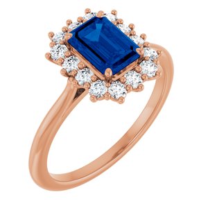 14K Rose Gold Lab-Grown Blue Sapphire and 1/3 CTW Lab-Grown Diamond Ring