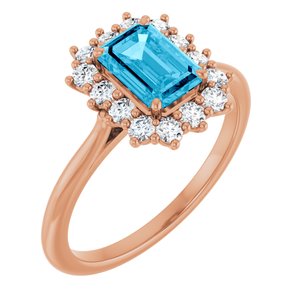 14K Rose Gold Natural Aquqmarine  and 1/3 CTW Lab-Grown Diamond Ring