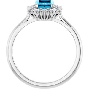 10K White Gold Natural Aquqmarine  and 1/3 CTW Lab-Grown Diamond Ring