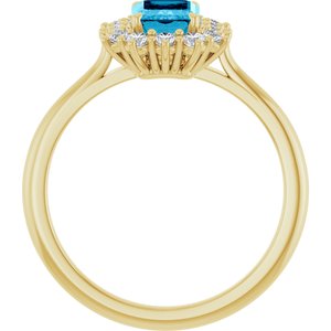 10K Yellow Gold Natural Aquqmarine  and 1/3 CTW Lab-Grown Diamond Ring
