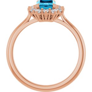 14K Rose Gold Natural Aquqmarine  and 1/3 CTW Lab-Grown Diamond Ring