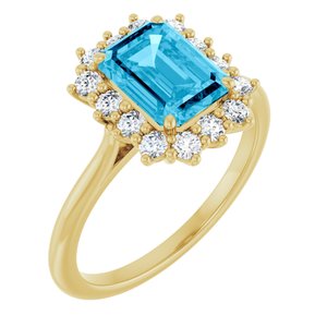 14K Yellow Gold Natural Aquqmarine  and 1/3 CTW Lab-Grown Diamond Ring