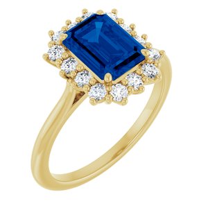 14K Yellow Gold Lab-Grown Blue Sapphire and 1/3 CTW Lab-Grown Diamond Ring