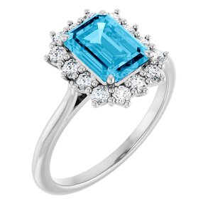 Platinum Natural Aquqmarine  and 1/3 CTW Lab-Grown Diamond Ring