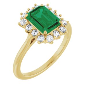 14K Yellow Gold Lab-Grown Emerald and 1/3 CTW Lab-Grown Diamond Ring