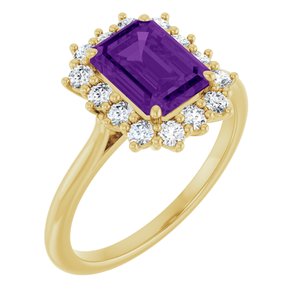 10K Yellow Gold Natural Amethyst and 1/3 CTW Lab-Grown Diamond Ring