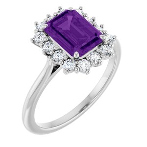 Sterling Silver Natural Amethyst and 1/3 CTW Lab-Grown Diamond Ring