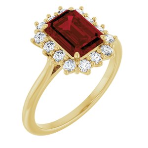 10K Yellow Gold Natural Mozambique Garnet and 1/3 CTW Lab-Grown Diamond Ring