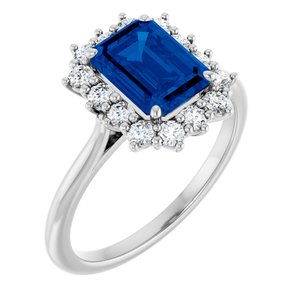 14K White Gold Lab-Grown Blue Sapphire and 1/3 CTW Lab-Grown Diamond Ring