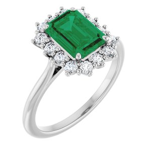 14K White Gold Lab-Grown Emerald and 1/3 CTW Lab-Grown Diamond Ring