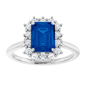 14K White Gold Lab-Grown Blue Sapphire and 1/3 CTW Lab-Grown Diamond Ring