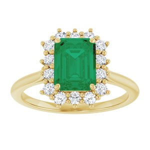 14K Yellow Gold Lab-Grown Emerald and 1/3 CTW Lab-Grown Diamond Ring