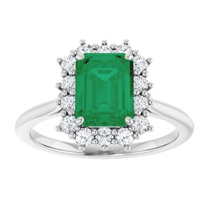 Platinum Lab-Grown Emerald and 1/3 CTW Lab-Grown Diamond Ring