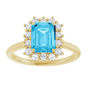 14K Yellow Gold Natural Aquqmarine  and 1/3 CTW Lab-Grown Diamond Ring