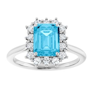 10K White Gold Natural Aquqmarine  and 1/3 CTW Lab-Grown Diamond Ring
