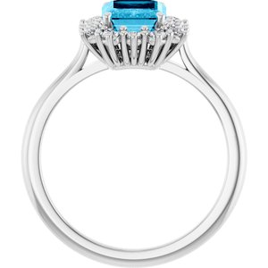 14K White Gold Natural Aquqmarine  and 1/3 CTW Lab-Grown Diamond Ring