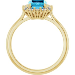 10K Yellow Gold Natural Aquqmarine  and 1/3 CTW Lab-Grown Diamond Ring