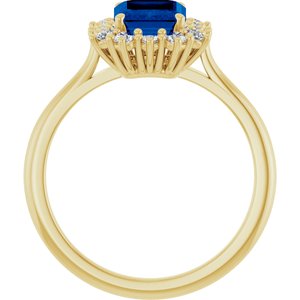 14K Yellow Gold Lab-Grown Blue Sapphire and 1/3 CTW Lab-Grown Diamond Ring
