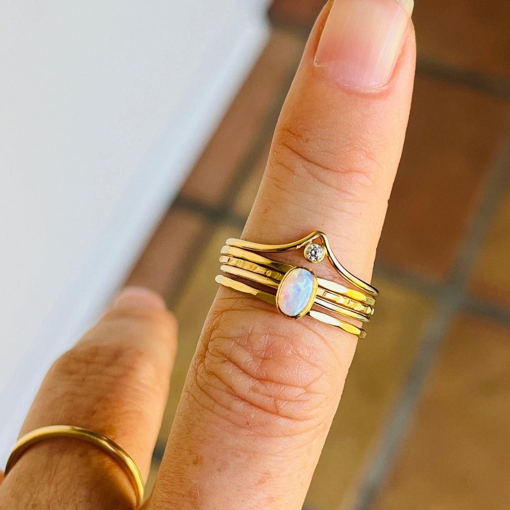 14k gold-fill OVAL OPAL V DIAMOND RING SET