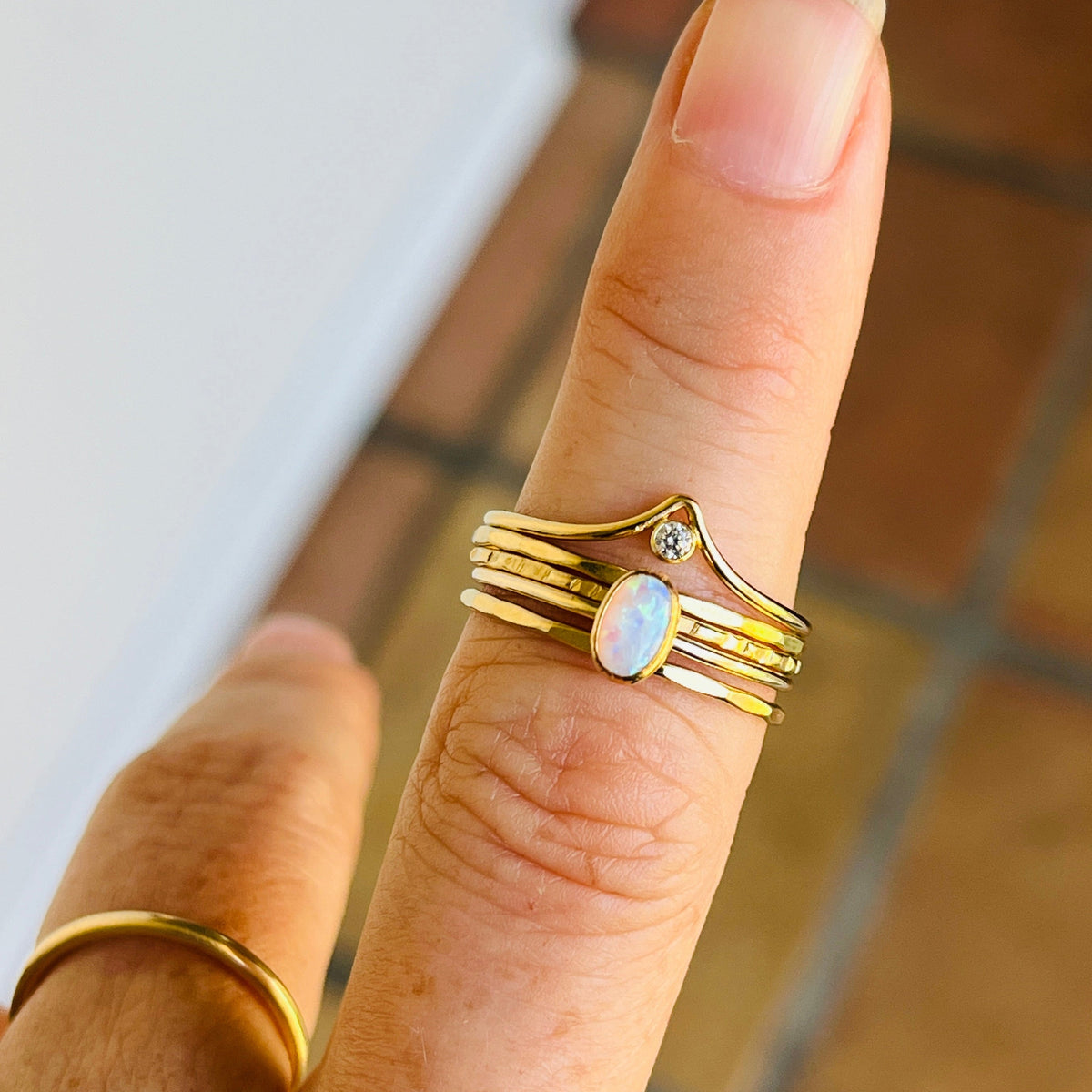 14k gold-fill OVAL OPAL V DIAMOND RING SET
