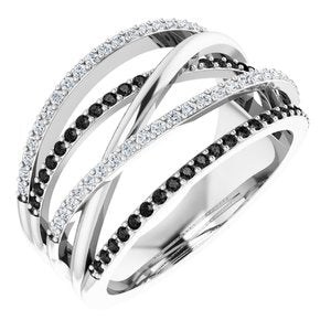 14K White Gold 1/2 CTW Natural Black & White Diamond Ring