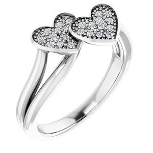 Sterling Silver Imitation White Cubic Zirconia Double Heart Ring