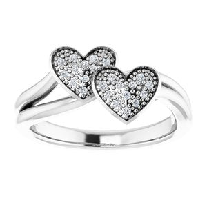 Sterling Silver Imitation White Cubic Zirconia Double Heart Ring